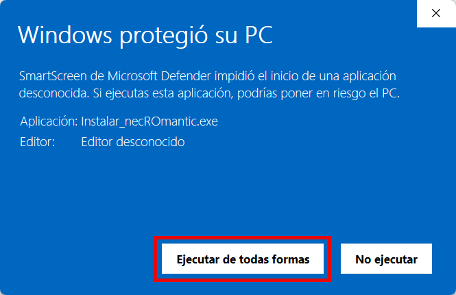 The same warning expanded, with the Run anyway button highlighted