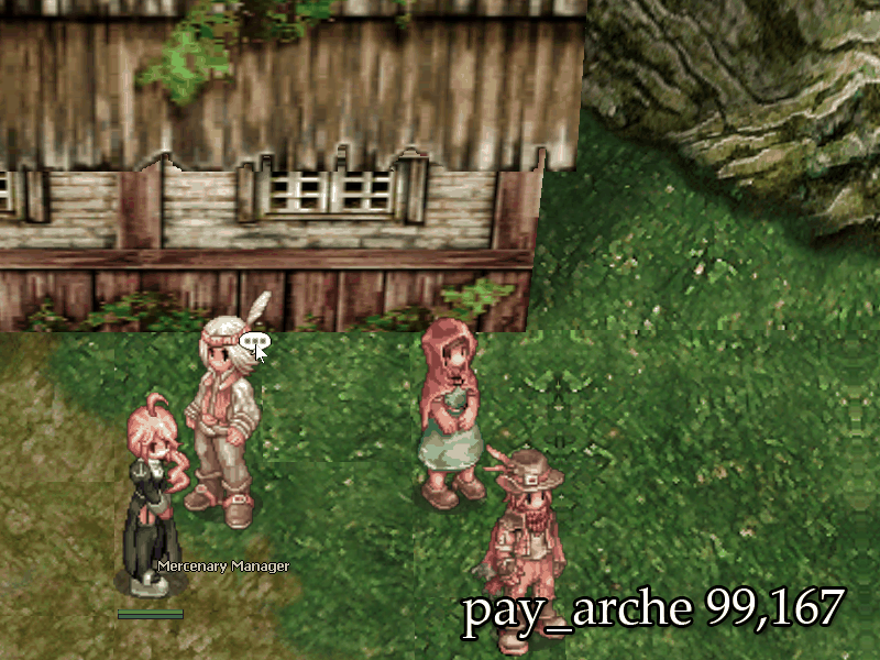 El Mercenary Manager de los arqueros en pay_arche, coordenadas 99 167, junto a la mercader de mercenarios